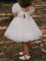 Sweet A-Line Square Short Sleeves Bowknot Knee-Length Tulle Flower Girl Dress