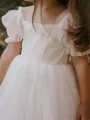 Sweet A-Line Square Short Sleeves Bowknot Knee-Length Tulle Flower Girl Dress