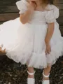 Sweet A-Line Square Short Sleeves Bowknot Knee-Length Tulle Flower Girl Dress