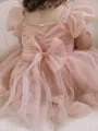 Innocent A-Line Square Short Sleeves Bowknot Knee-Length Tulle Flower Girl Dress