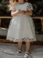 Angelic A-Line Scoop Short Sleeves Bowknot Knee-Length Lace Flower Girl Dress