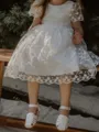 Angelic A-Line Scoop Short Sleeves Bowknot Knee-Length Lace Flower Girl Dress