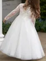 Lovely A-Line Scoop Long Sleeves Lace Floor-Length Tulle Flower Girl Dress