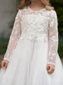 Lovely A-Line Scoop Long Sleeves Lace Floor-Length Tulle Flower Girl Dress