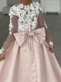 Enchanting A-Line Scoop Long Sleeves Bowknot Court Train Satin Flower Girl Dress