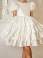 Graceful A-Line Scoop Short Sleeves Bowknot Knee-Length Taffeta Flower Girl Dress