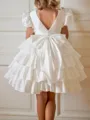 Graceful A-Line Scoop Short Sleeves Bowknot Knee-Length Taffeta Flower Girl Dress