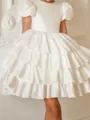 Graceful A-Line Scoop Short Sleeves Bowknot Knee-Length Taffeta Flower Girl Dress