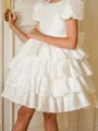 Graceful A-Line Scoop Short Sleeves Bowknot Knee-Length Taffeta Flower Girl Dress