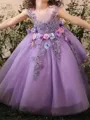 Fairy-tale A-Line Scoop Bowknot Floor-Length Tulle Flower Girl Dress