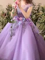 Fairy-tale A-Line Scoop Bowknot Floor-Length Tulle Flower Girl Dress