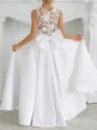 Precious A-Line Scoop Bowknot Floor-Length Satin Flower Girl Dress
