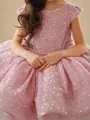 Celebratory Ball-Gown Scoop Short Sleeves Sequin Knee-Length Velvet Sequins Flower Girl Dress