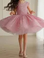 Celebratory Ball-Gown Scoop Short Sleeves Sequin Knee-Length Velvet Sequins Flower Girl Dress