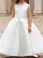 Petite A-Line Scoop Bowknot Floor-Length Satin Flower Girl Dress