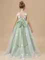Playful A-Line Straps Bowknot Asymmetrical Tulle Flower Girl Dress