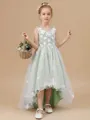 Playful A-Line Straps Bowknot Asymmetrical Tulle Flower Girl Dress
