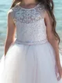 Celebratory A-Line Scoop Lace Floor-Length Tulle Flower Girl Dress
