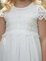 Charming A-Line Scoop Short Sleeves Lace Ankle-Length Tulle Flower Girl Dress