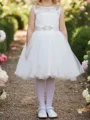 Innocent A-Line Scoop Bowknot Knee-Length Tulle Flower Girl Dress