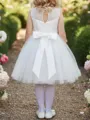 Innocent A-Line Scoop Bowknot Knee-Length Tulle Flower Girl Dress