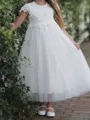 Angelic A-Line Scoop Applique Ankle-Length Tulle Flower Girl Dress
