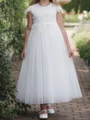 Angelic A-Line Scoop Applique Ankle-Length Tulle Flower Girl Dress