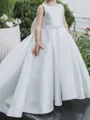 Graceful A-Line Scoop Bowknot Sweep Train Satin Flower Girl Dress