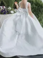 Graceful A-Line Scoop Bowknot Sweep Train Satin Flower Girl Dress