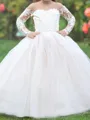 Fairy-tale A-Line Scoop Long Sleeves Applique Sweep Train Tulle Flower Girl Dress