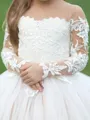 Fairy-tale A-Line Scoop Long Sleeves Applique Sweep Train Tulle Flower Girl Dress