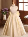 Whimsical A-Line Scoop Bowknot Floor-Length Satin Flower Girl Dress