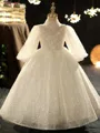 Precious Ball-Gown High Neck Long Sleeves Applique Floor-Length Sequins Flower Girl Dress