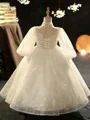 Precious Ball-Gown High Neck Long Sleeves Applique Floor-Length Sequins Flower Girl Dress
