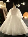 Precious Ball-Gown High Neck Long Sleeves Applique Floor-Length Sequins Flower Girl Dress