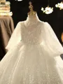 Precious Ball-Gown High Neck Long Sleeves Applique Floor-Length Sequins Flower Girl Dress