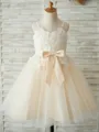 Celebratory A-Line Straps Bowknot Ankle-Length Tulle Flower Girl Dress