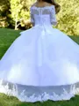 Joyful Ball-Gown Off-the-Shoulder 1/2 Sleeves Applique Sweep Train Tulle Flower Girl Dress