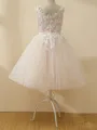 Celebratory A-Line V-Neck Applique Floor-Length Tulle Flower Girl Dress