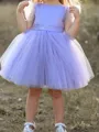 Delightful A-Line Scoop Short Sleeves Bowknot Knee-Length Tulle Flower Girl Dress