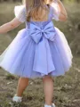 Delightful A-Line Scoop Short Sleeves Bowknot Knee-Length Tulle Flower Girl Dress
