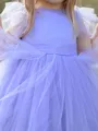 Delightful A-Line Scoop Short Sleeves Bowknot Knee-Length Tulle Flower Girl Dress