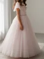Lovely A-Line Scoop Short Sleeves Beading Floor-Length Organza Flower Girl Dress