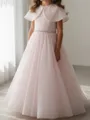 Lovely A-Line Scoop Short Sleeves Beading Floor-Length Organza Flower Girl Dress