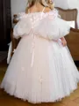 Enchanting Ball-Gown Straps 3/4 Sleeves Flower Floor-Length Tulle Flower Girl Dress