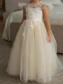Whimsical A-Line Scoop Applique Floor-Length Tulle Flower Girl Dress