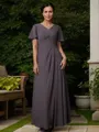 A-line V-Neck Endearing Short Sleeves Floor-Length Chiffon Mother of the Bride Dress