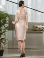 Sheath/Column V-Neck Long Sleeves Knee-Length Radiant Satin Mother of the Bride Dress