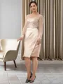 Sheath/Column V-Neck Long Sleeves Knee-Length Radiant Satin Mother of the Bride Dress