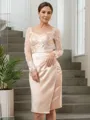 Sheath/Column V-Neck Long Sleeves Knee-Length Radiant Satin Mother of the Bride Dress